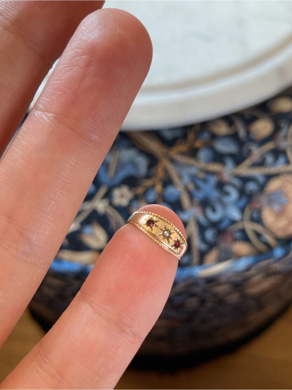 Antique Victorian 10K Rose-Cut Garnet & Seed Pearl Starburst Ring Tiny Size - Picture 6 of 12